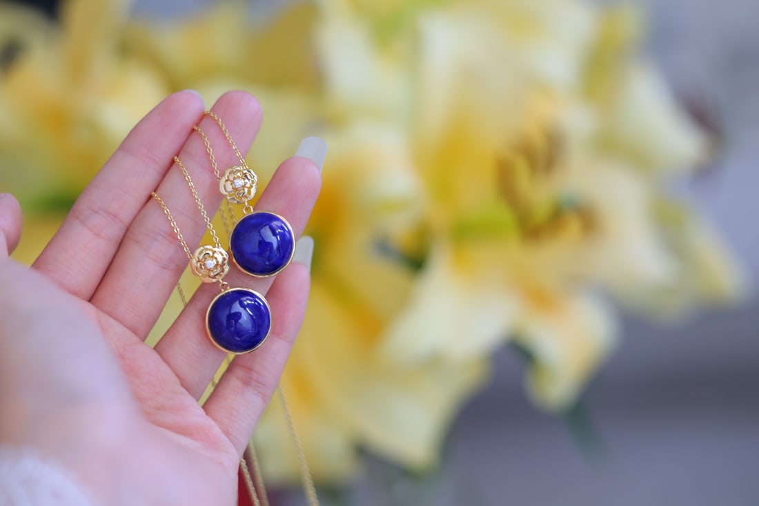 Silver Inlay Lapis Lazuli Earrings - 4