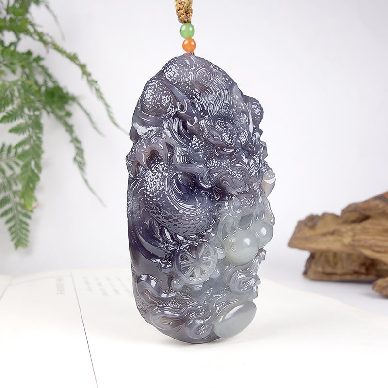 Hetian Jade Hand-Carved Dragon Pendant with Certificate - 2