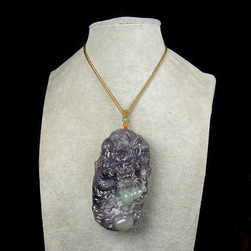 Hetian Jade Hand-Carved Dragon Pendant with Certificate - 7