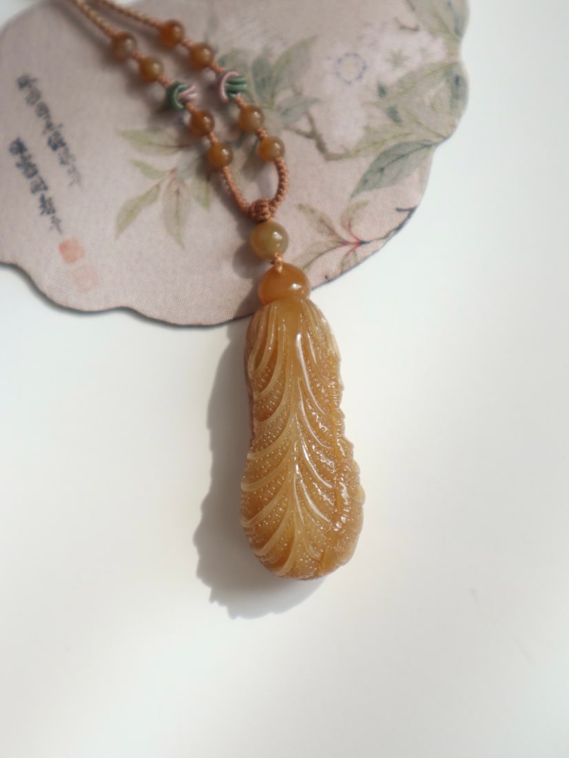 Hetian Jade Hand-Carved Cabbage Pendant - 5