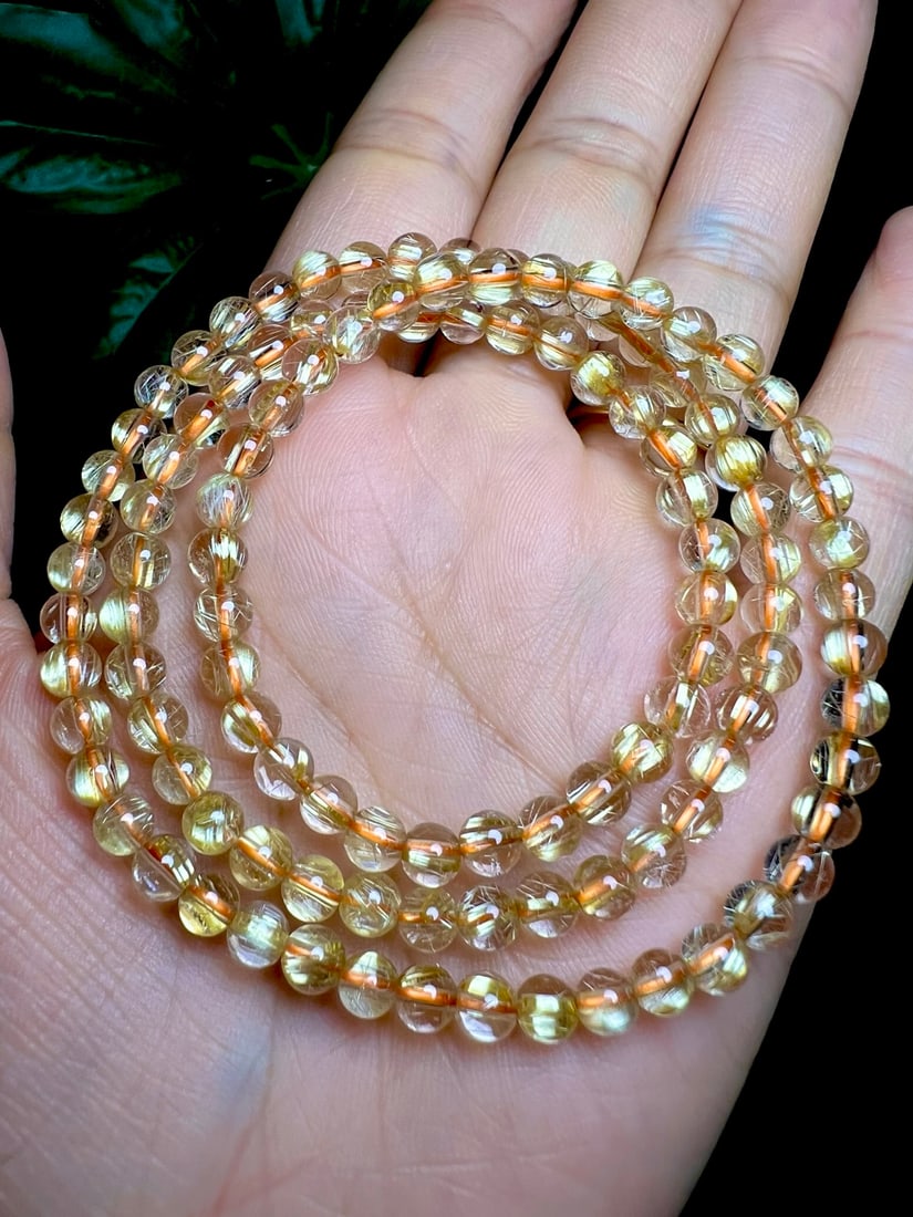 5mm Natural Rutilated Quartz Beads Hand Chain - 2