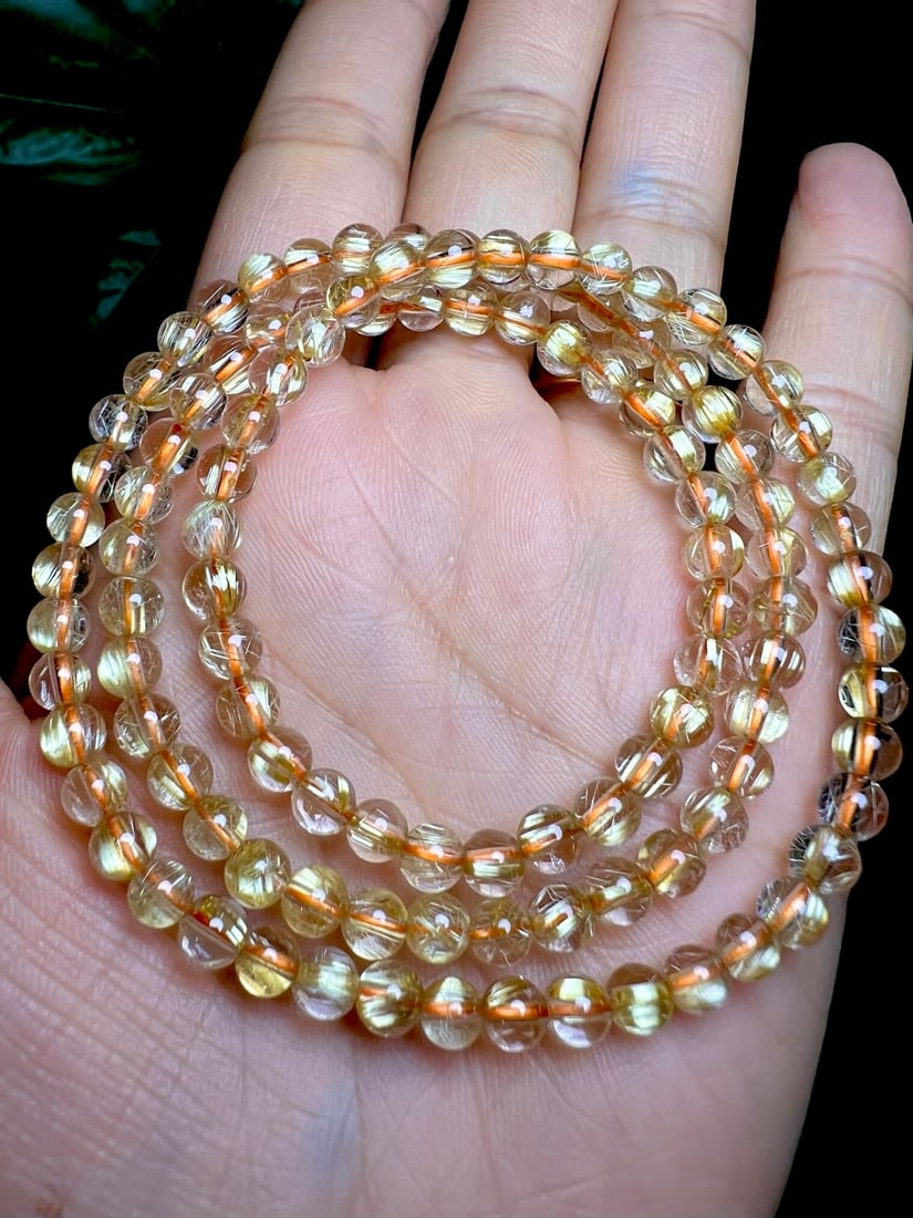 5mm Natural Rutilated Quartz Beads Hand Chain - 3