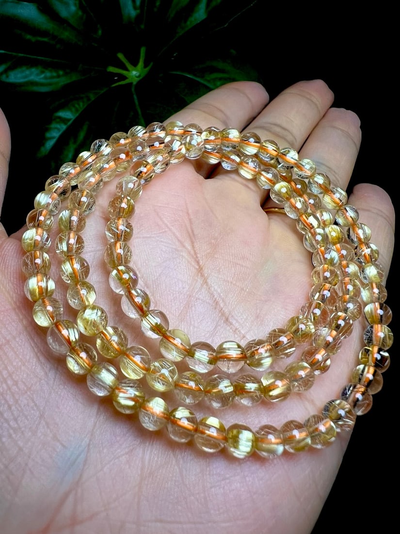 5mm Natural Rutilated Quartz Beads Hand Chain - 4