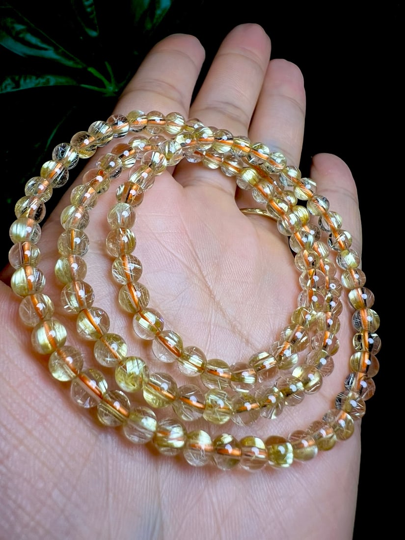 5mm Natural Rutilated Quartz Beads Hand Chain - 5
