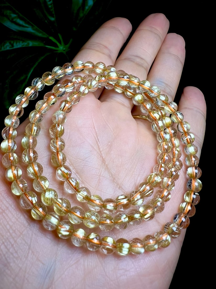 5mm Natural Rutilated Quartz Beads Hand Chain - 6