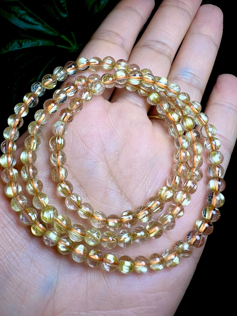 5mm Natural Rutilated Quartz Beads Hand Chain - 7
