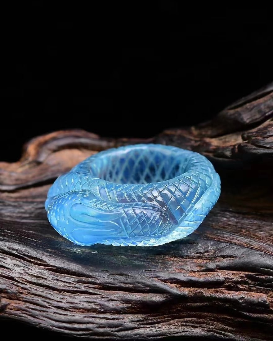 Inside Diameter 16mm Aquamarine Snake Ring w Certificate(US Size:5-6) - 2