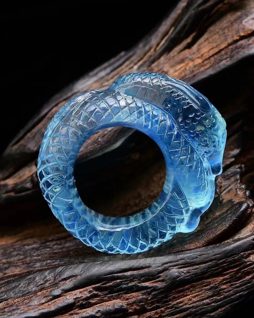 Inside Diameter 16mm Aquamarine Snake Ring w Certificate(US Size:5-6) - 3