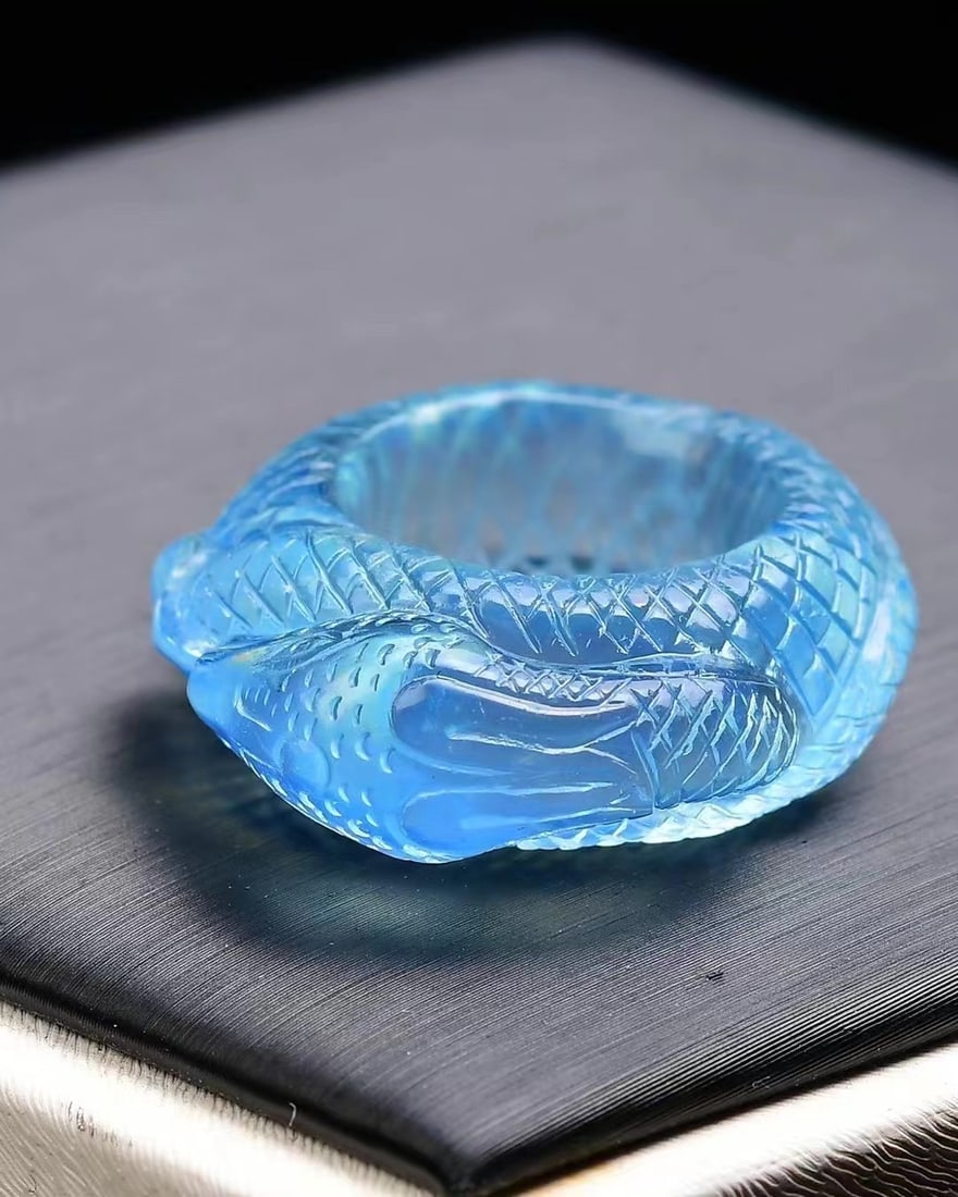 Inside Diameter 16mm Aquamarine Snake Ring w Certificate(US Size:5-6) - 4