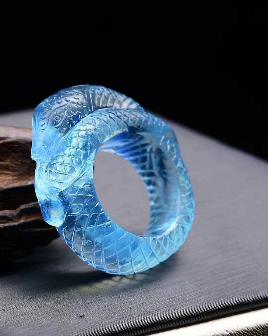 Inside Diameter 16mm Aquamarine Snake Ring w Certificate(US Size:5-6) - 5