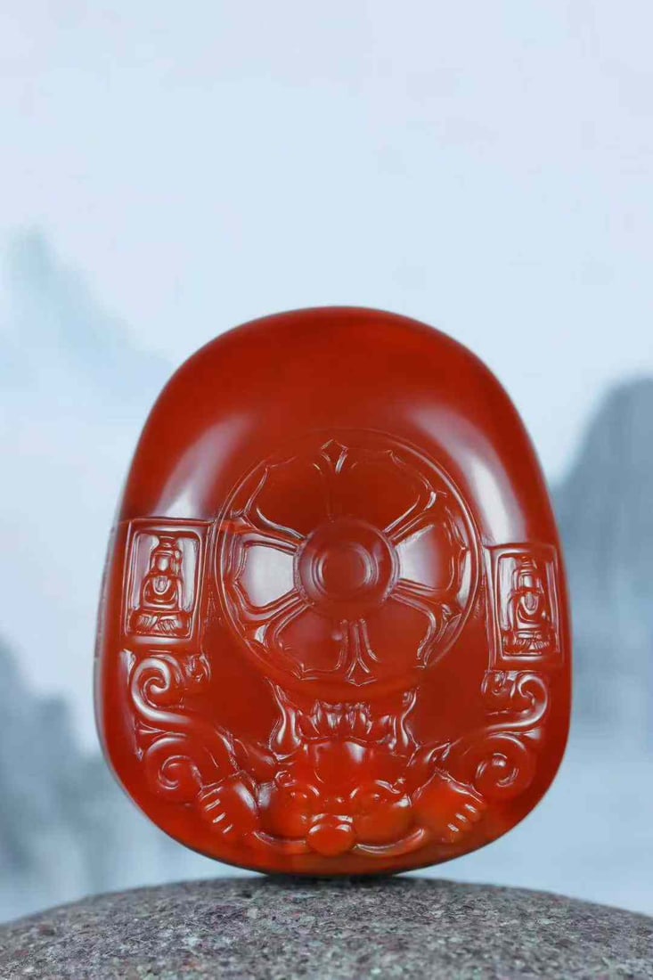 Natural Nanhong Agate Hand-Carved Kwan-yin Pendant with Necklace - 5