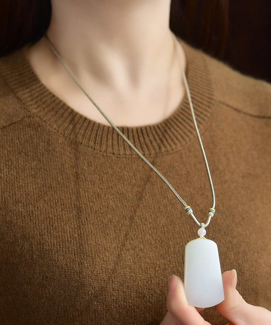 White Hetian Jade Lucky Pendant - 2