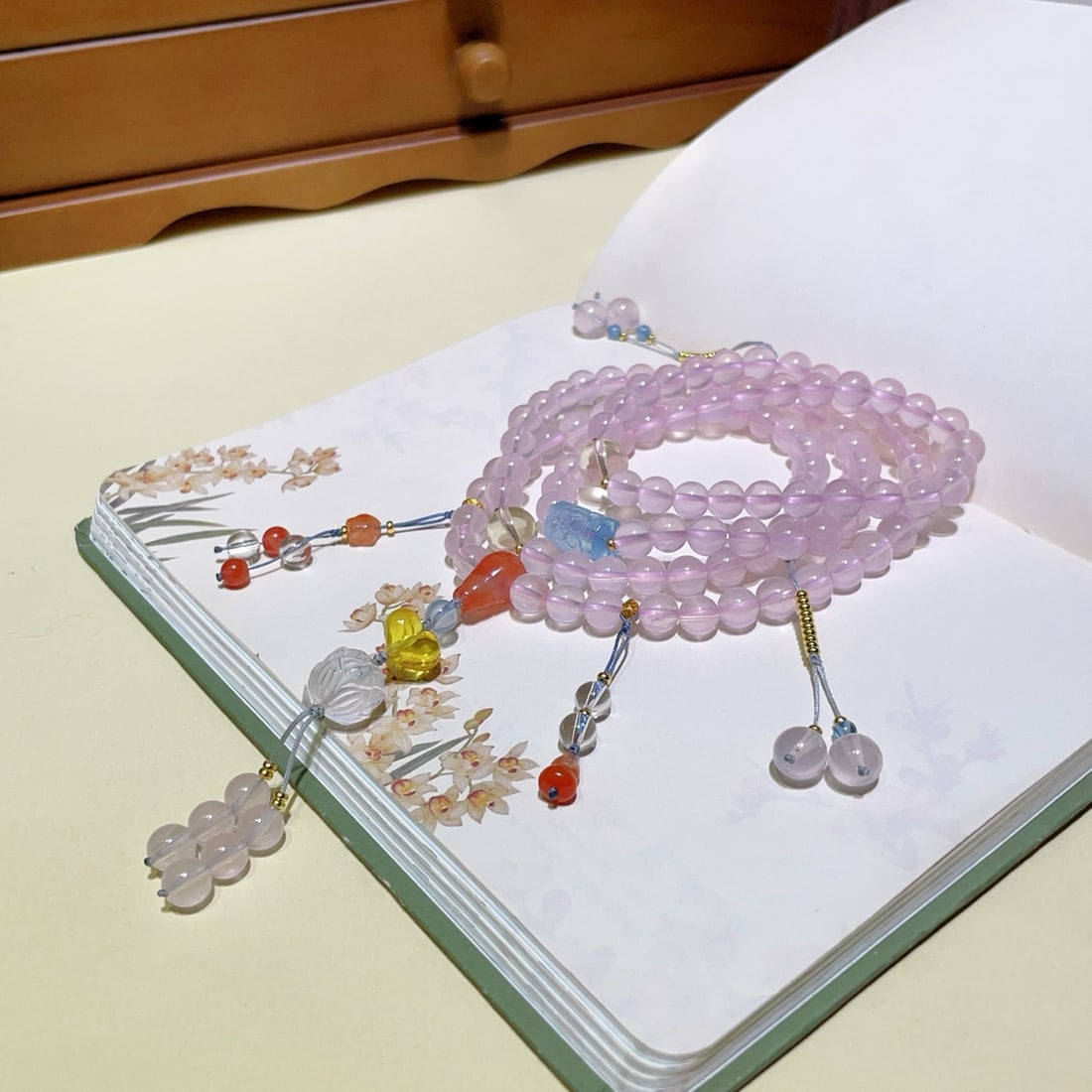 Hand knitting 108 Beads Pink Crystal Necklace - 4