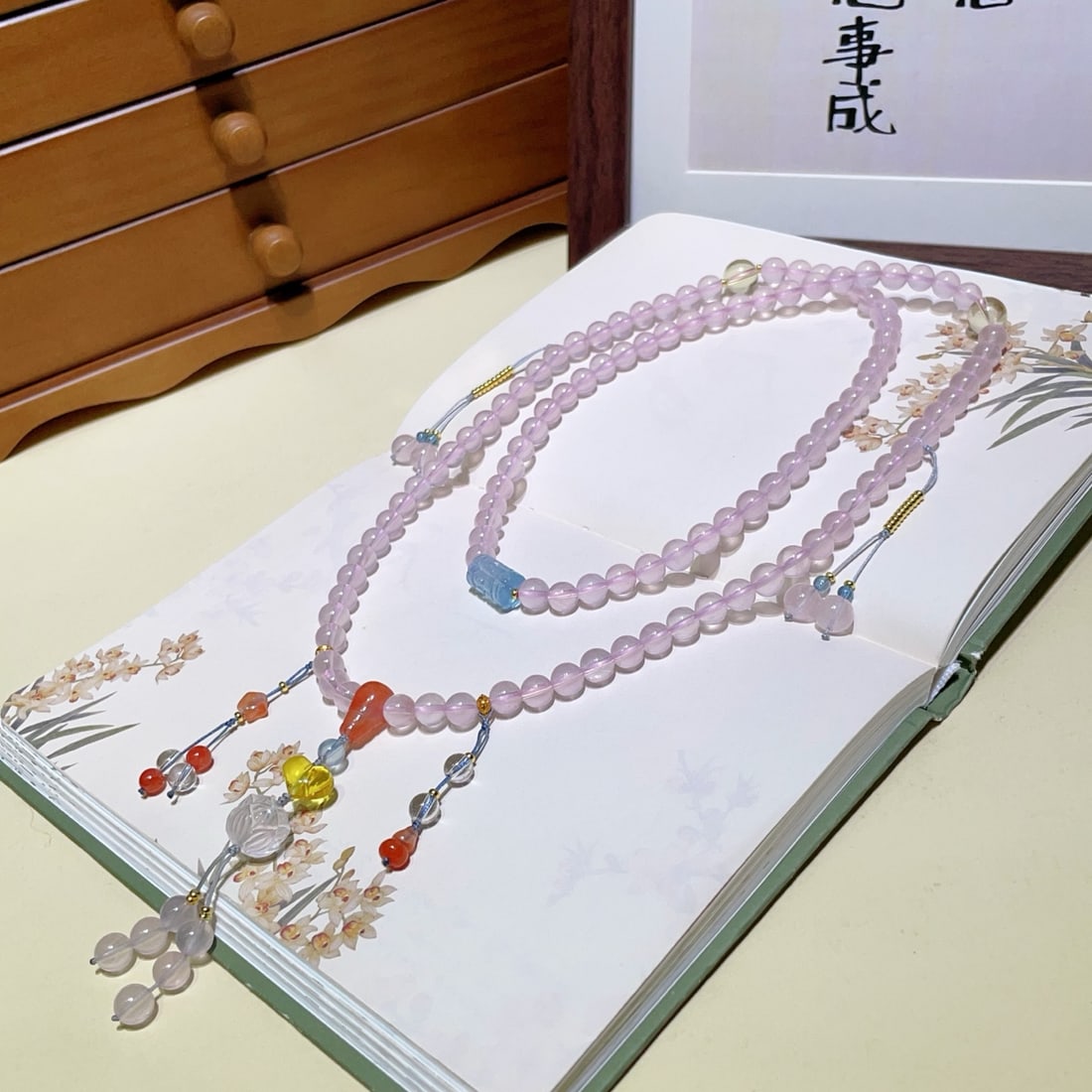 Hand knitting 108 Beads Pink Crystal Necklace - 5