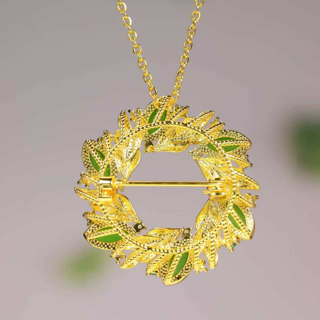 Green Hetian Jade Pendant/Brooch with Necklace - 5