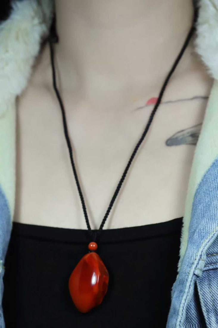 Natural Nanhong Agate Original Stone Pendant w Certificate - 6