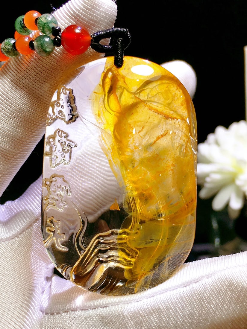 Multi-inclusions Crystal Hand-Carved Guangong Pendant w Certificate - 5