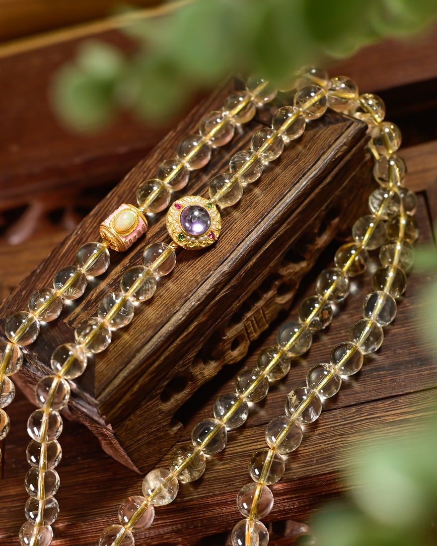 Yellow Crystal,Jadeite,Pearl,Silver Necklace - 4