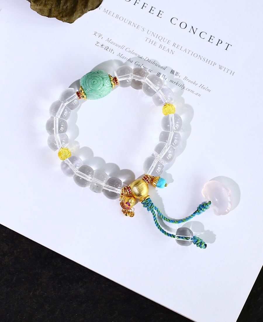 Hand knitting White Crystal & Jadeite Hand Chain - 2