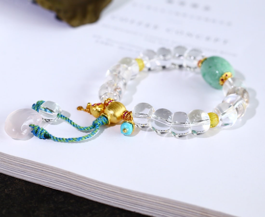 Hand knitting White Crystal & Jadeite Hand Chain - 3