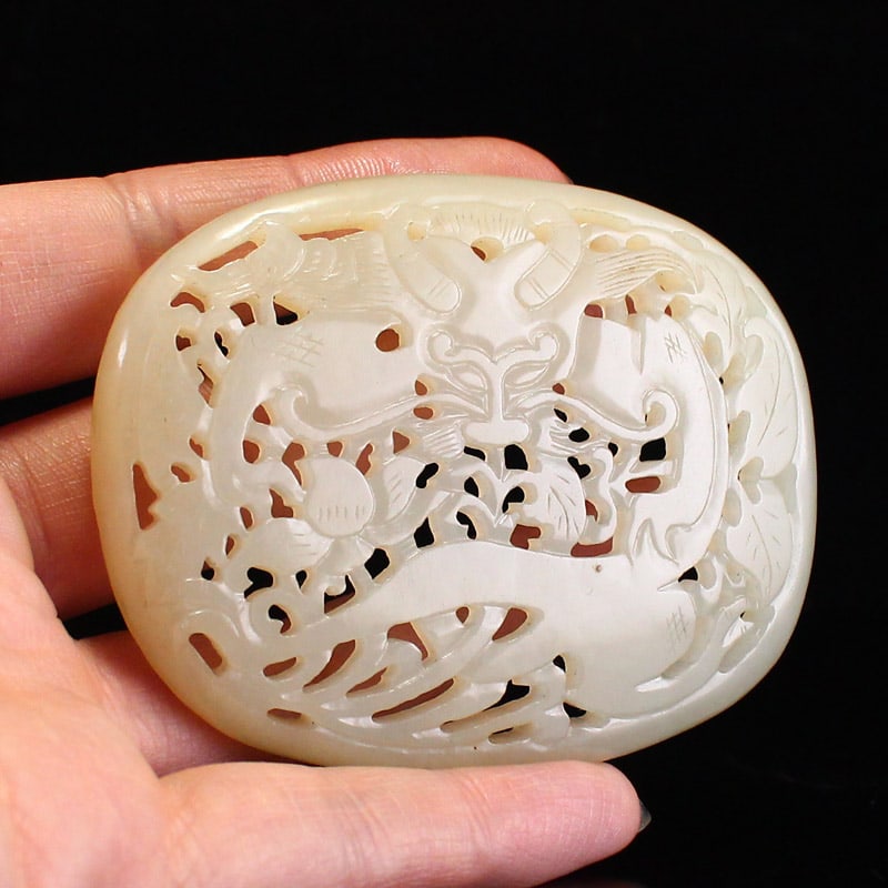 Openwork Hetian Jade Pendant - Dragon - 5