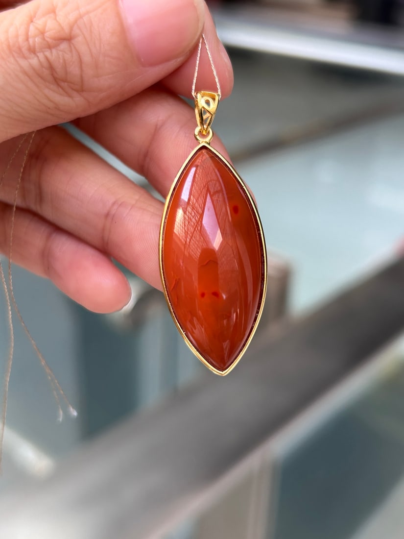 Silver Inlay Nanhong Agate Pendant - 3