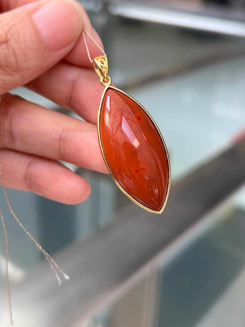 Silver Inlay Nanhong Agate Pendant - 4