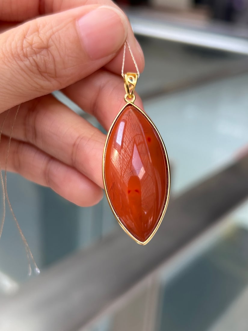 Silver Inlay Nanhong Agate Pendant - 6