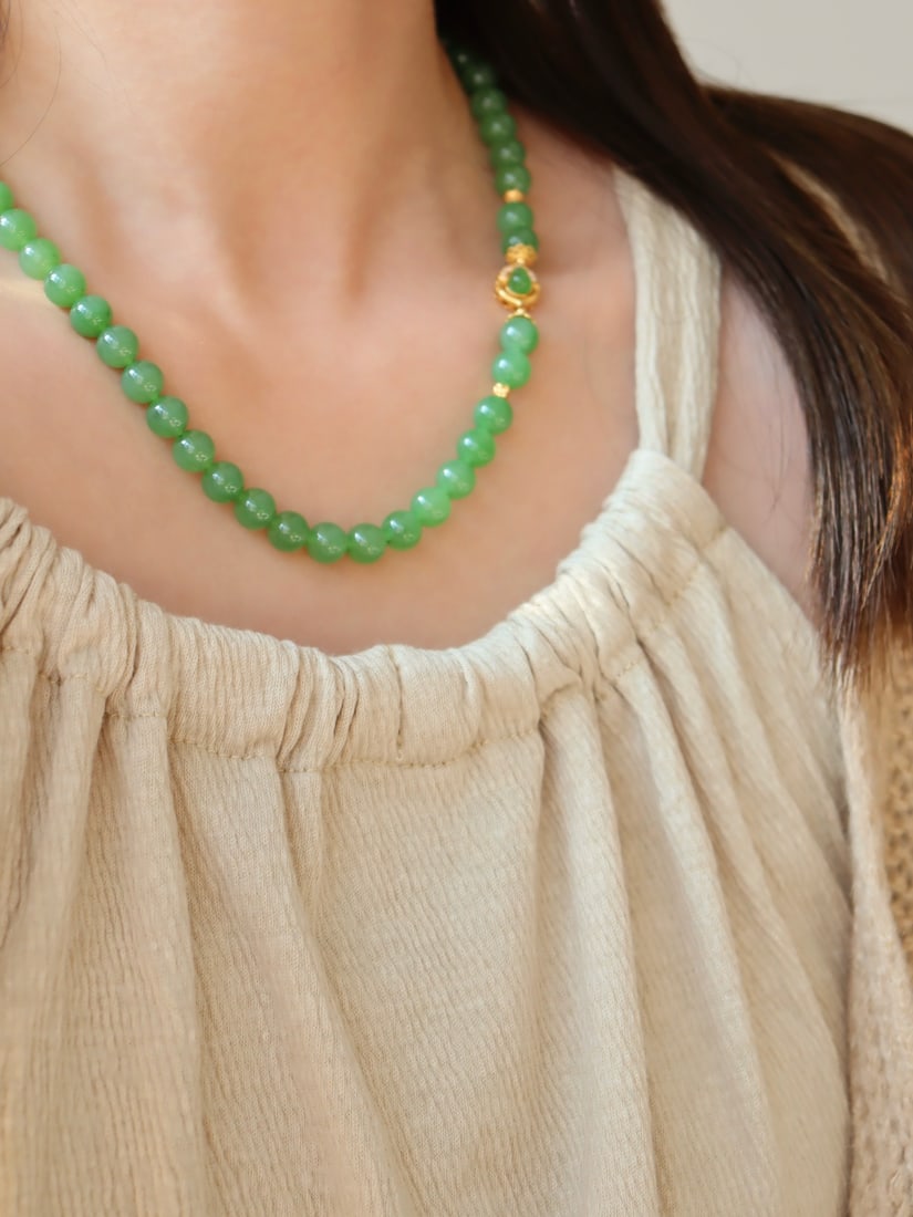 Green Hetian Jade & Silver Necklace with Certificate - 7