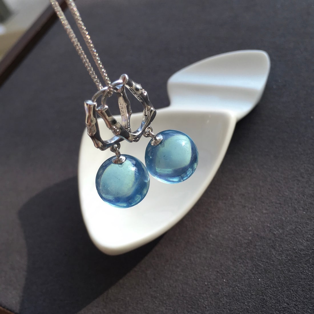 Silver Inlay Natural Aquamarine Earrings - 2