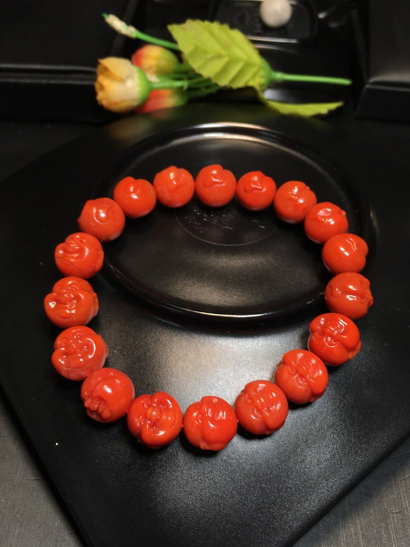 11.5mm Nanhong Agate Buddha Head Bracelet Bangle - 2