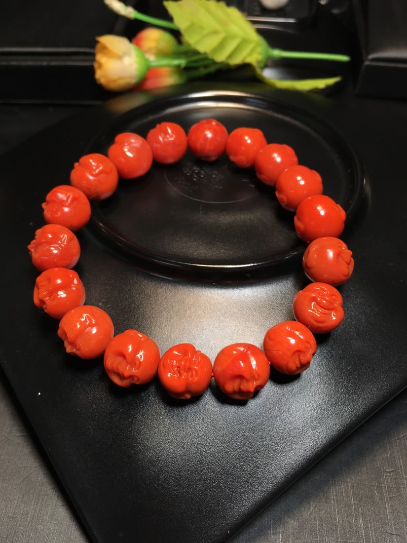 11.5mm Nanhong Agate Buddha Head Bracelet Bangle - 3