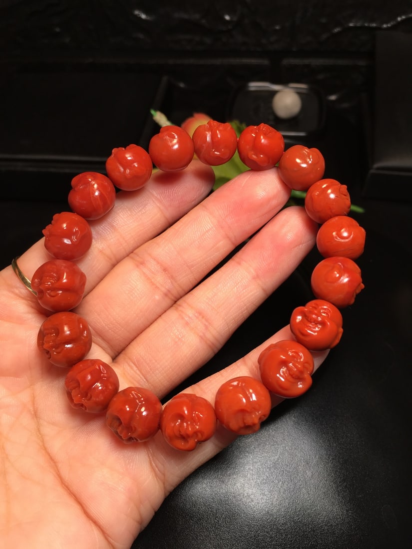 11.5mm Nanhong Agate Buddha Head Bracelet Bangle - 8