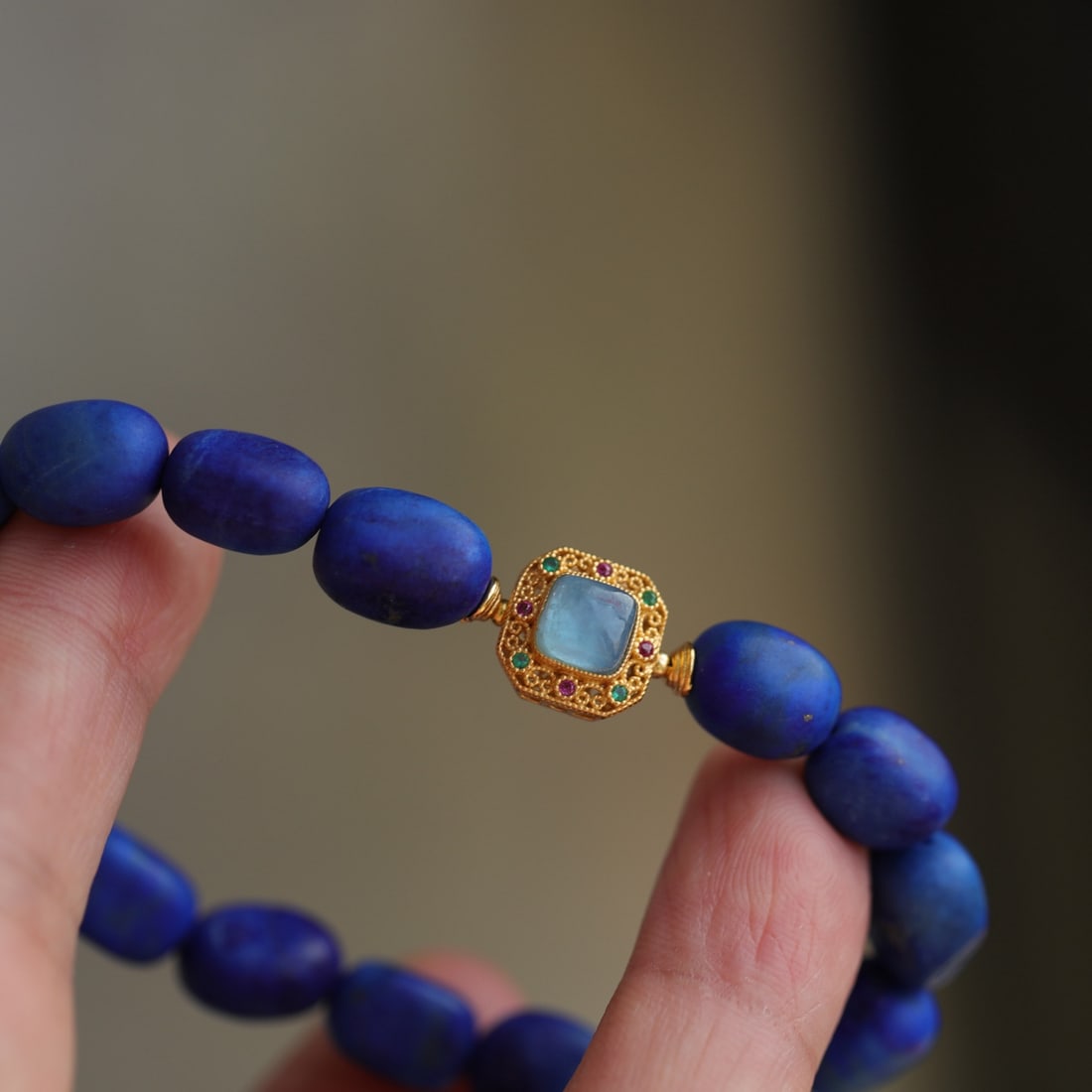 Lapis Lazuli & Silver Inlay Aquamarine Hand Chain - 3