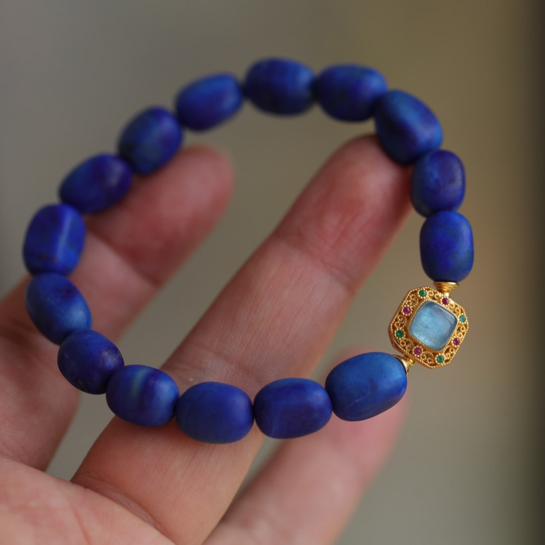 Lapis Lazuli & Silver Inlay Aquamarine Hand Chain - 4