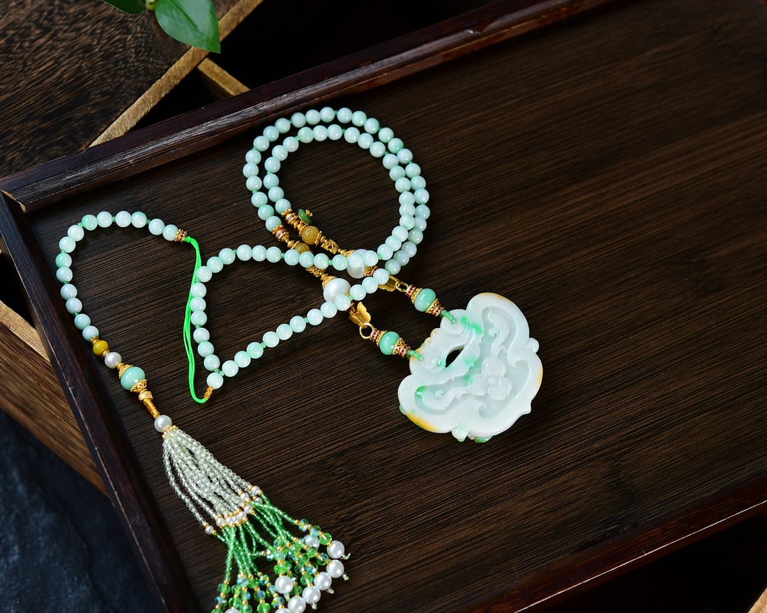 Yellow Green Jadeite Hand-carved Flower Bird Pendant w Certificate - 5