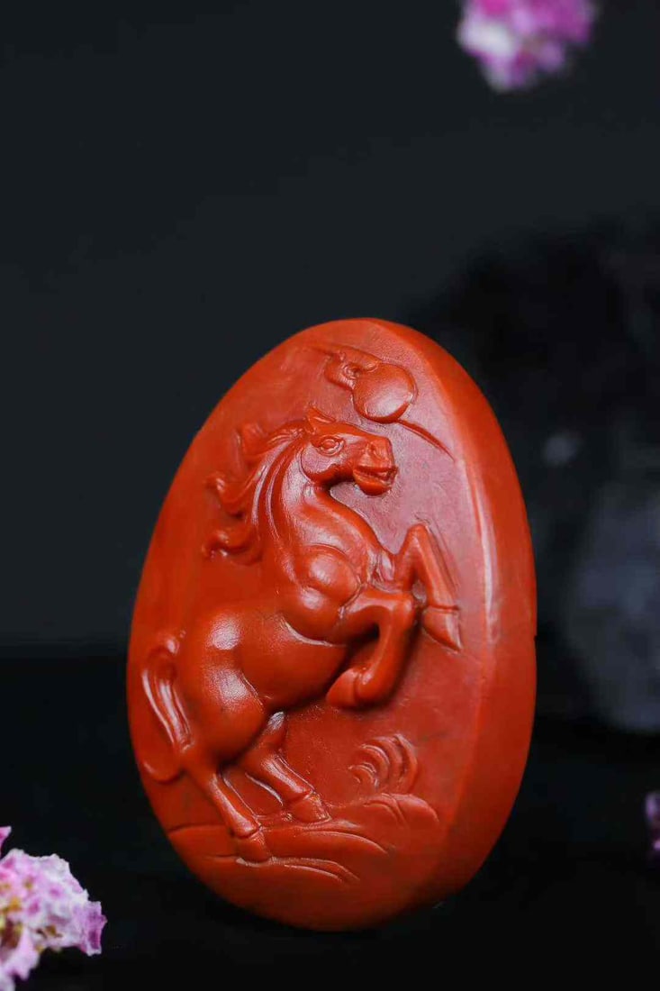 Nanhong Agate Hand-Carved Horse Pendant with Certificate - 2