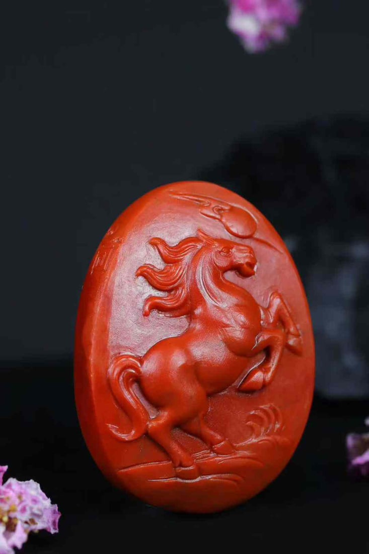 Nanhong Agate Hand-Carved Horse Pendant with Certificate - 3