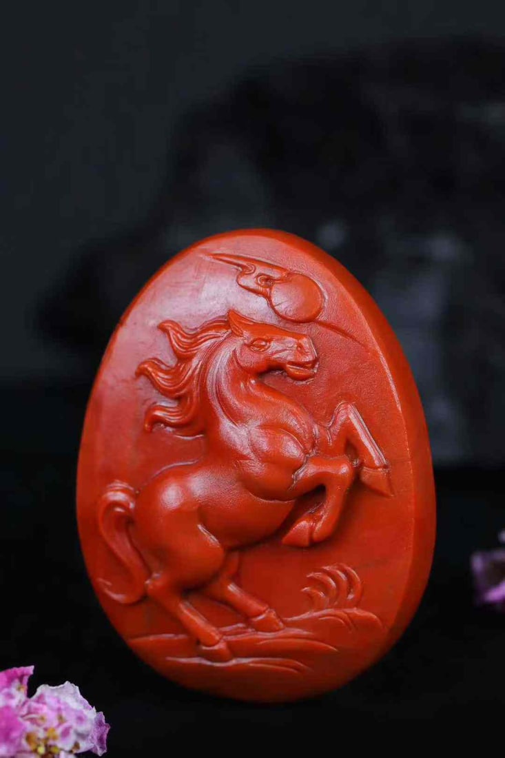 Nanhong Agate Hand-Carved Horse Pendant with Certificate - 4