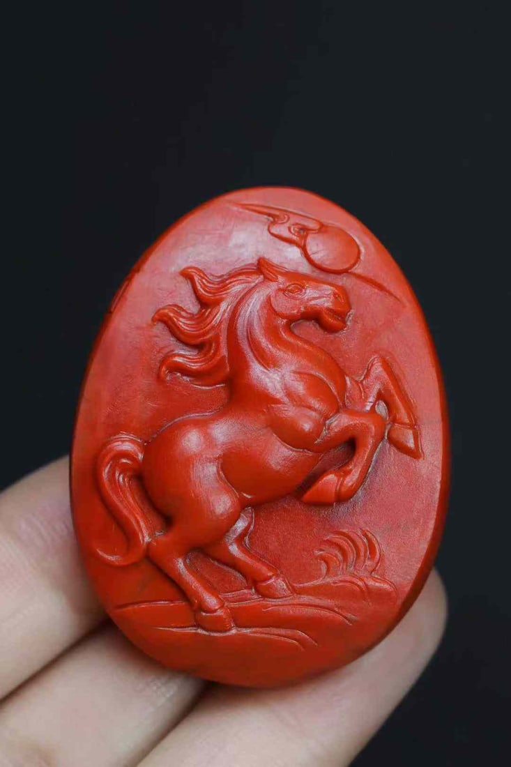 Nanhong Agate Hand-Carved Horse Pendant with Certificate - 6