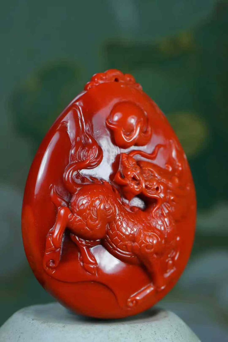 Nanhong Agate Hand-Carved Kylin Pendant with Certificate - 3
