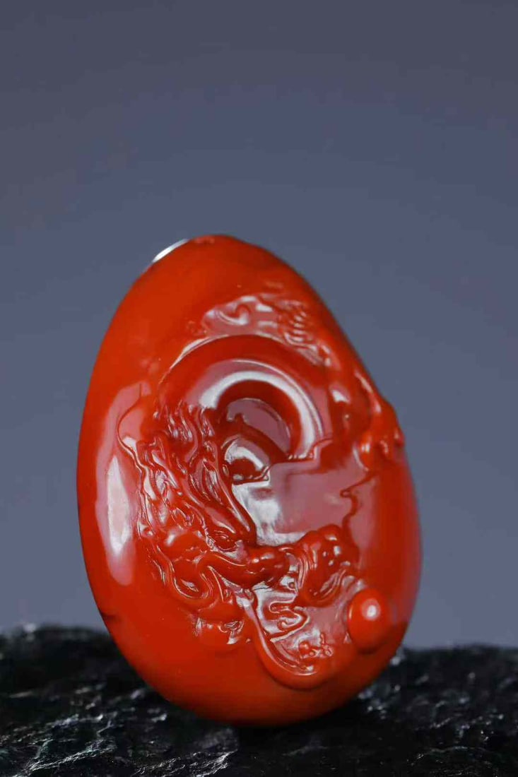 Nanhong Agate Hand-Carved Dragon Pendant with Certificate - 2