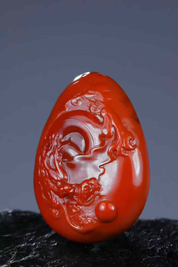 Nanhong Agate Hand-Carved Dragon Pendant with Certificate - 3