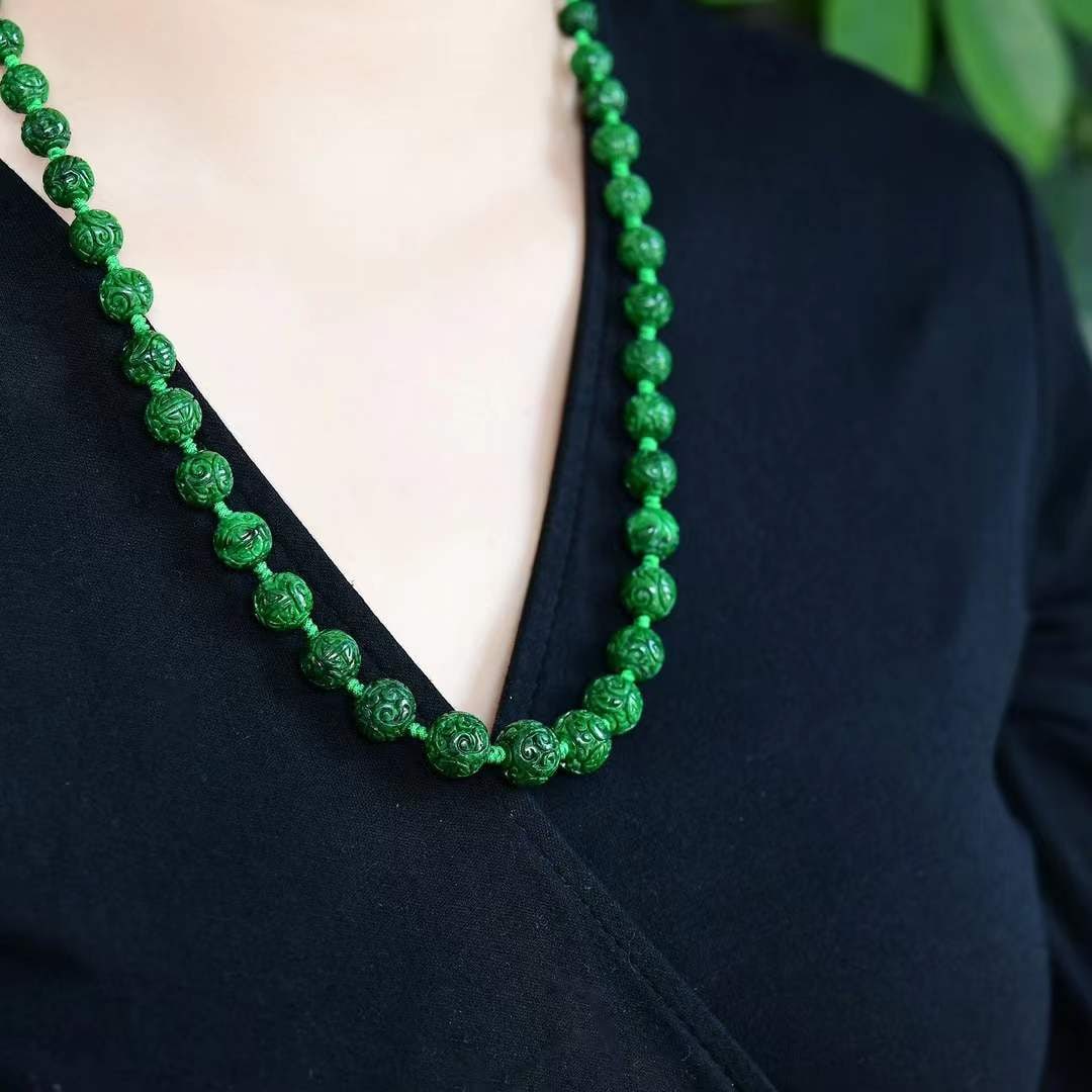 Green Jadeite Beads Necklace with Certificate - 5