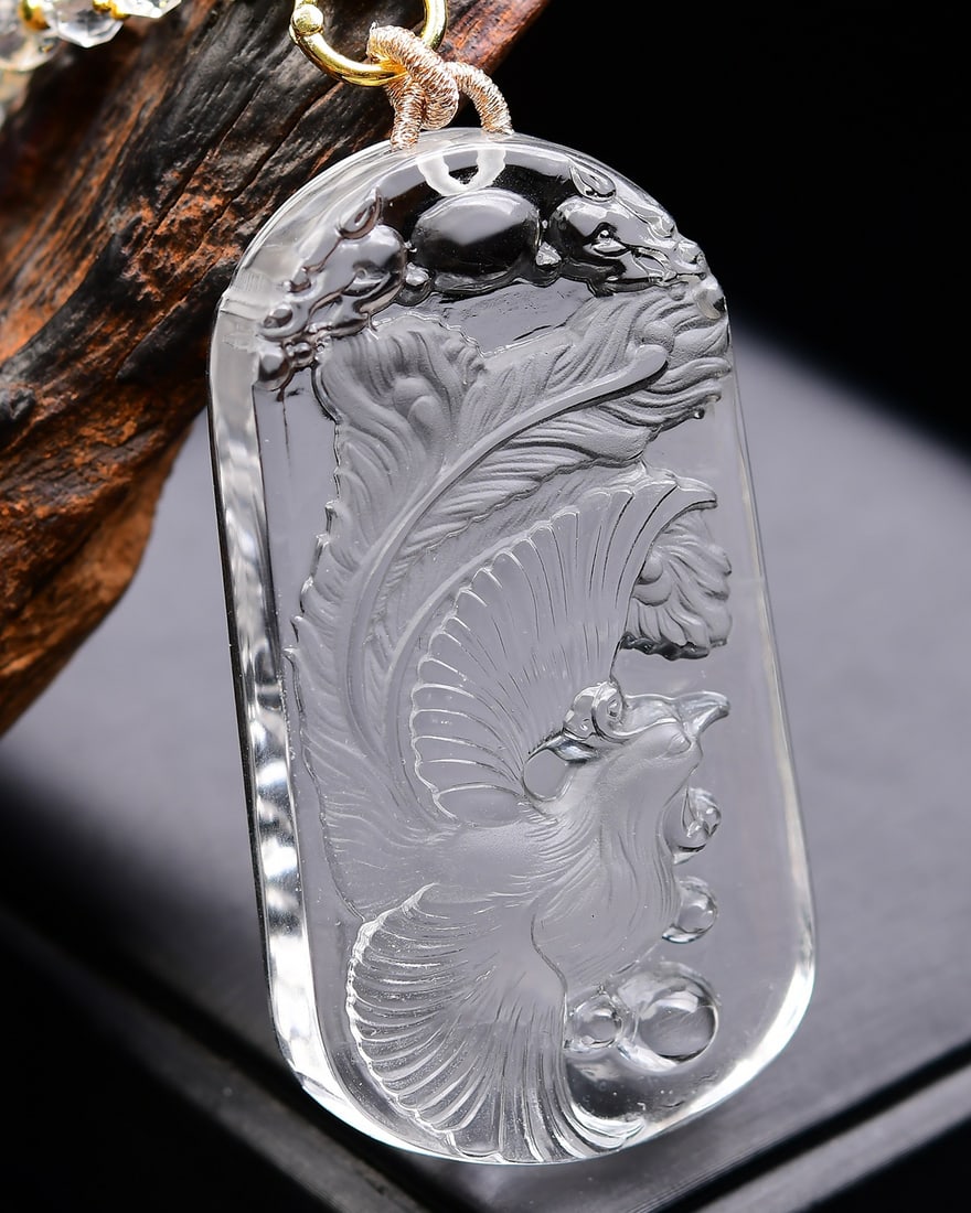 A Pair White Crystal Pendant - Dragon Phoenix - 3