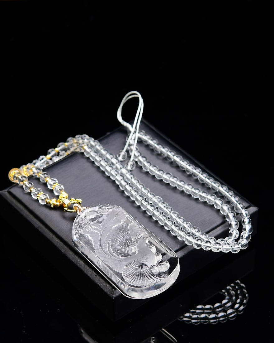 A Pair White Crystal Pendant - Dragon Phoenix - 5