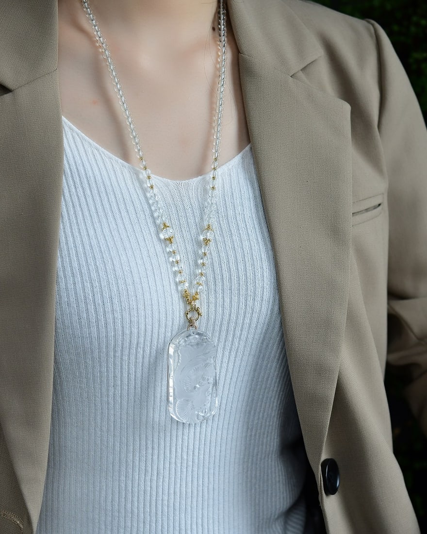 A Pair White Crystal Pendant - Dragon Phoenix - 6