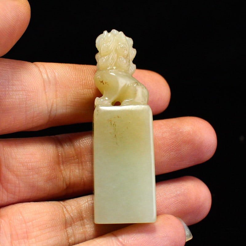 Hetian Jade Seal/Stamp Lion Statue - 5