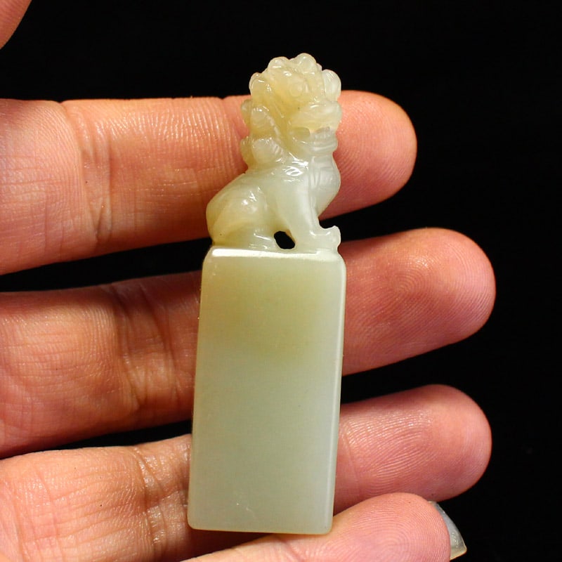 Hetian Jade Seal/Stamp Lion Statue - 7