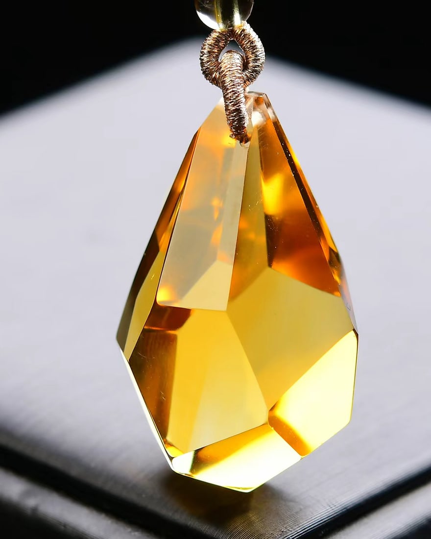 Yellow Citrine Original Stone Pendant w Certificate - 2